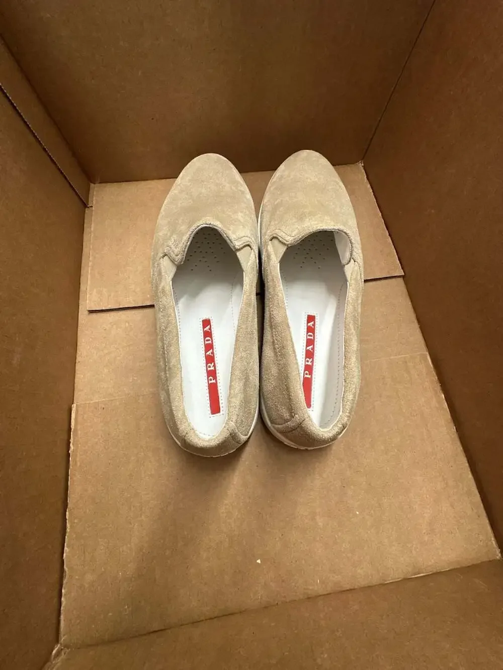 Prada Beige Suede Slip-On Loafers Sneakers Size 40.5